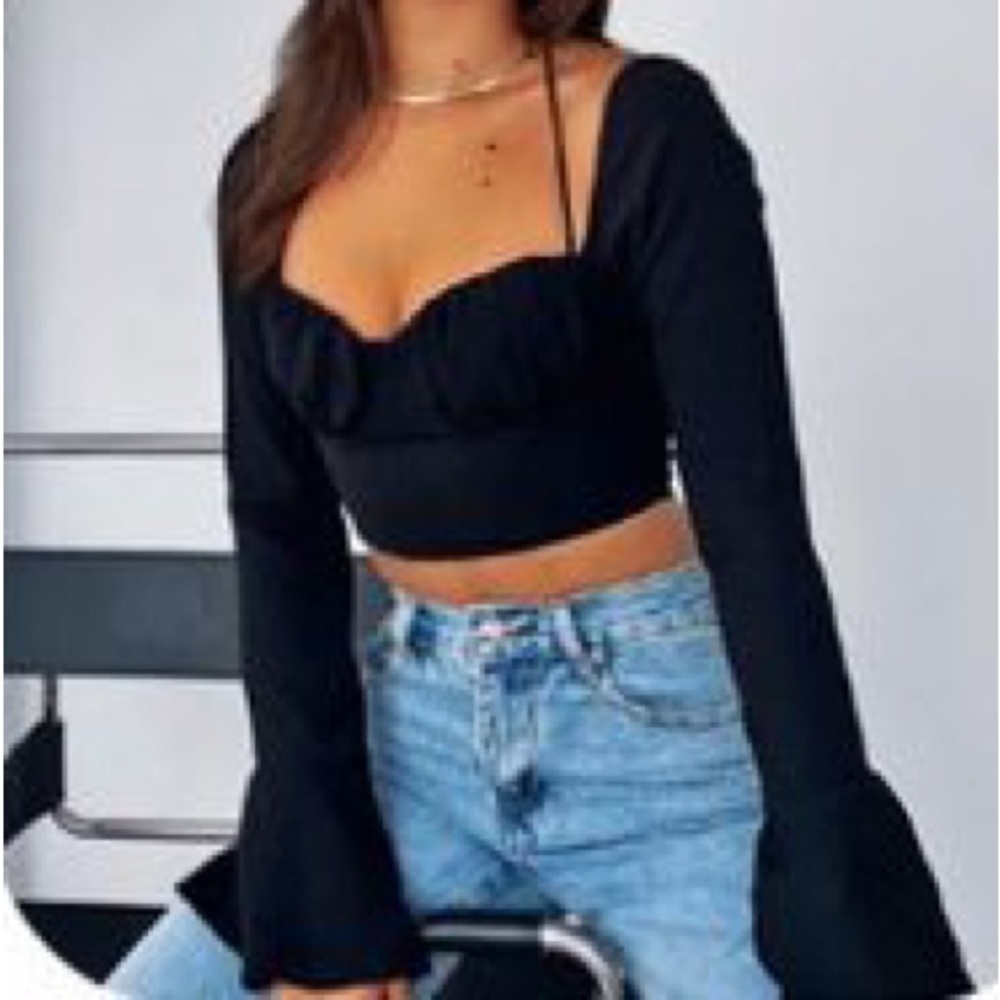 WHITE FOX - PAUSE EVERYTHING LONG SLEEVE BUSTIER BLACK - SMALL